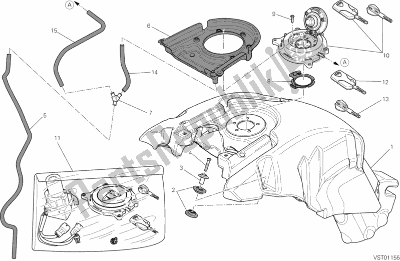All parts for the Fuel Tank of the Ducati Diavel USA 1200 2012